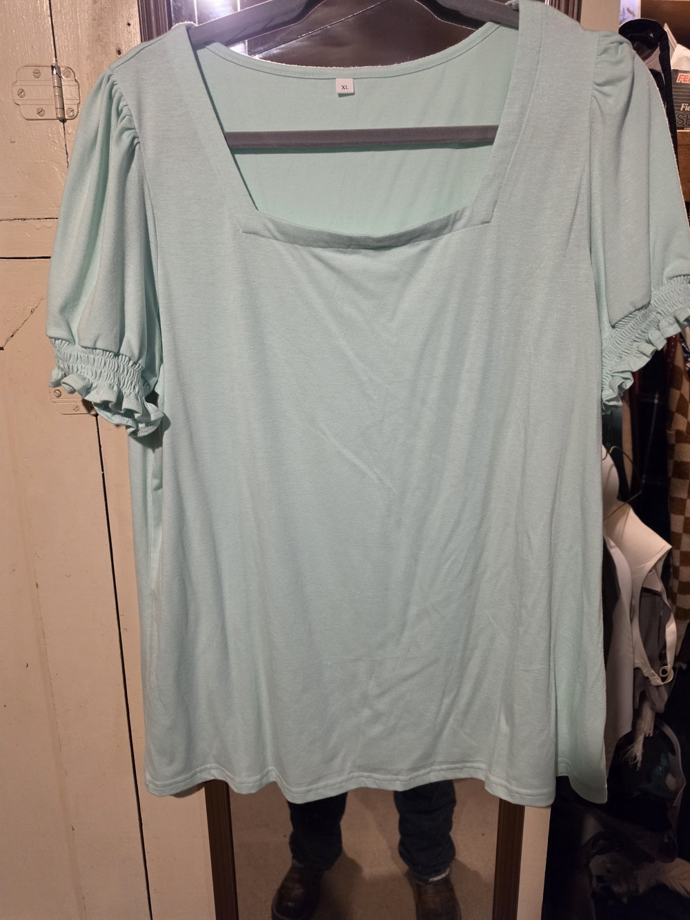 Women's Mint Square Neck Puff Sleeve Top